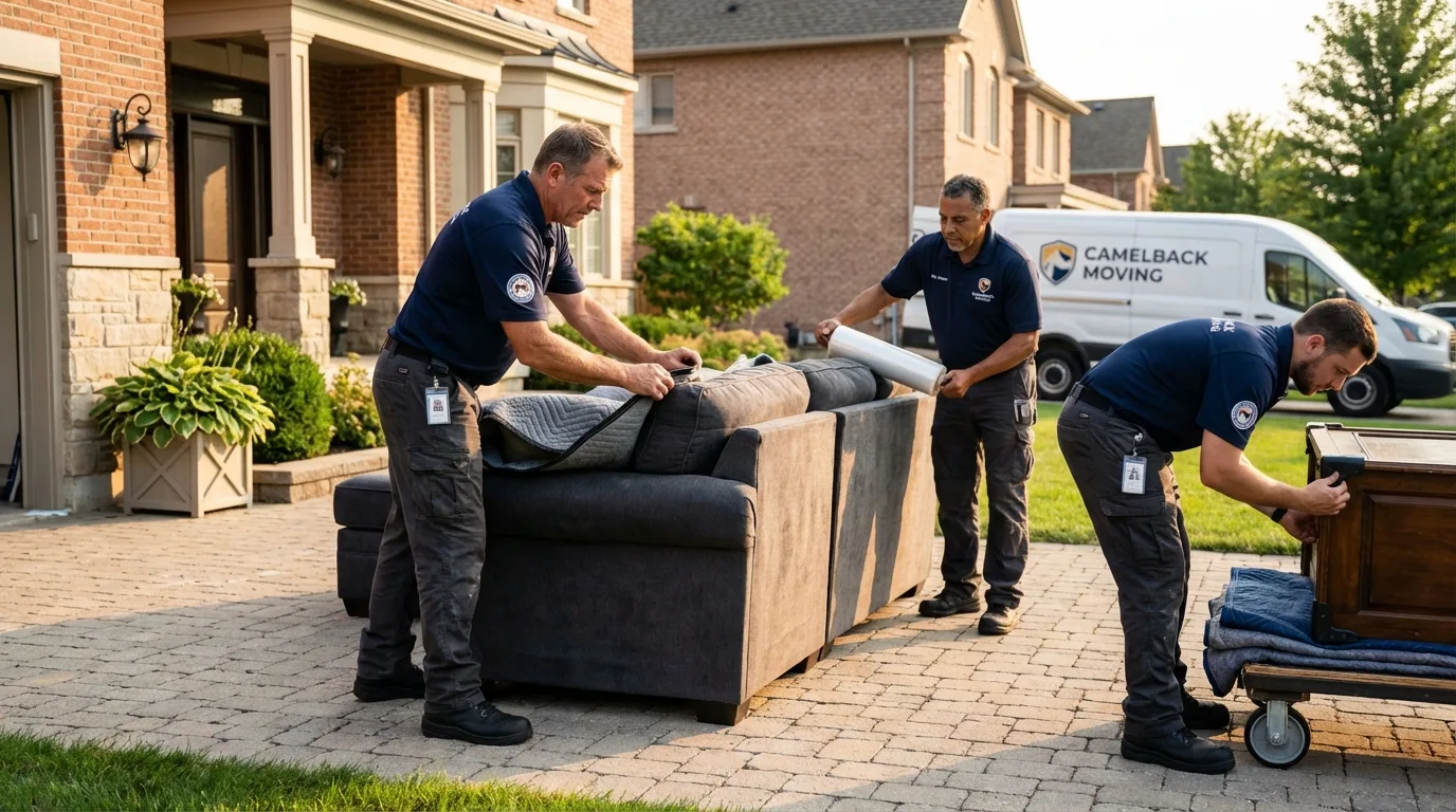 Large estate moving crew wrapping furniture in Dover, MA